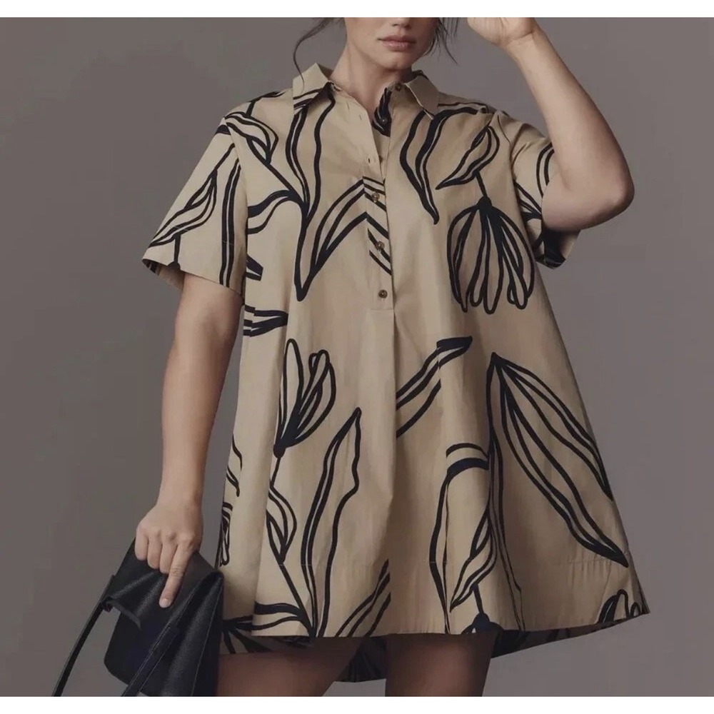 Anthropologie The Pollie Short-Sleeve Swing Tunic Mini Dress 2X Plus Abstract
